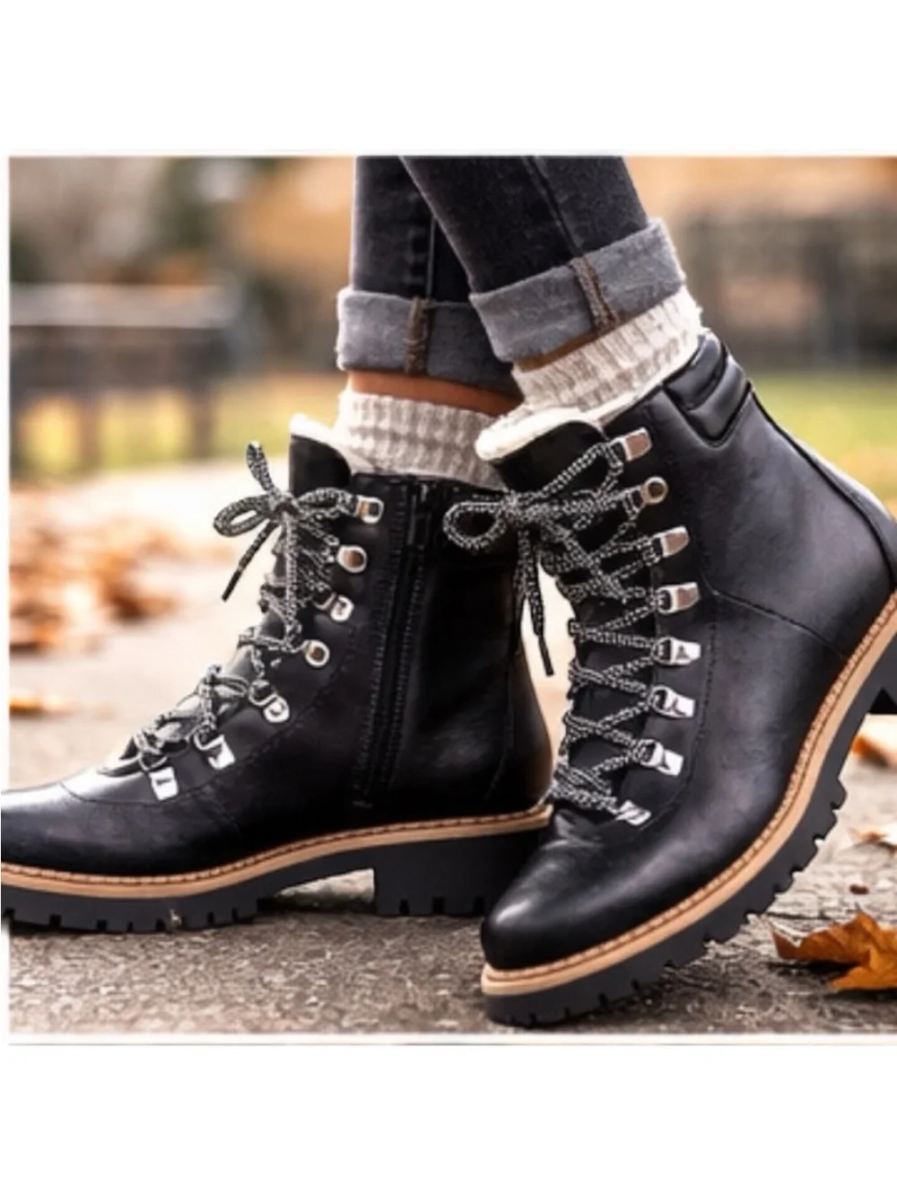 NWT Style & Co Black lace up & side zip ankle bootswith lug sole Womens Sz 5